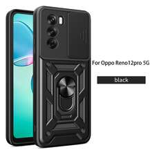 Funda para teléfono OPPO RENO 12 PRO con soporte, anillo de sujeción y cubierta deslizante para la cámara - Negro - Ver 1