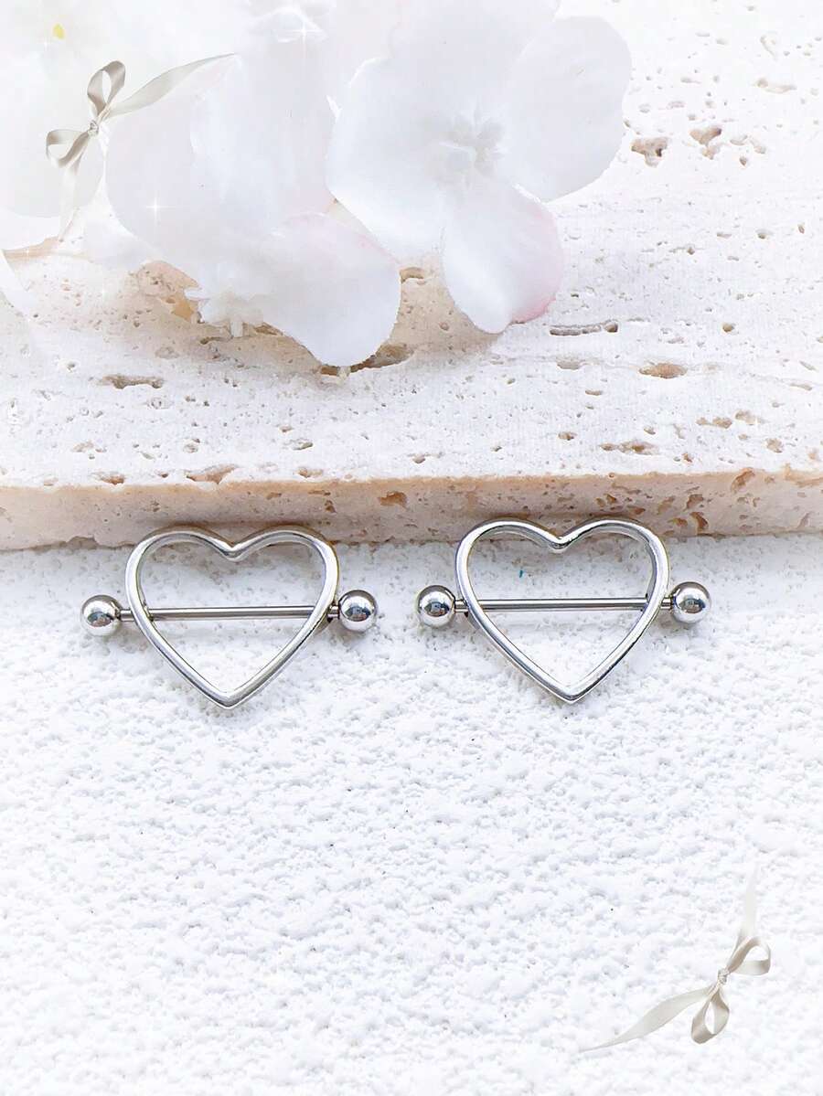 2 piezas Anillos de pezón de material de aleación con forma de corazón, elegantes, adecuados para uso diario, festivales, fiestas, vacaciones, Halloween, combinación con rojo