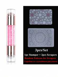 3件套亚克力彩色钻石双头硅胶美甲模板印章转印笔美甲工具，双头硅胶美甲印章带水钻装饰 - 不含甲醛，适用于DIY美甲和足部修复、电镀，透明乳白色，印章工具使用透明硅胶印章和刮刀，实现快速简便的美甲方法 - 彩色 - 查看 10