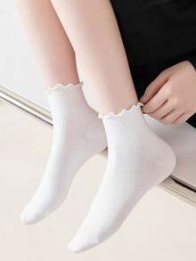 Loungeista 6 đôi tất trơn viền bèo nhún cho nữ, mềm mại và thoải mái, thích hợp mặc hàng ngày, ngày lễ, ngoài trời, mọi mùa, mùa thu - Nhiều màu - Xem 4