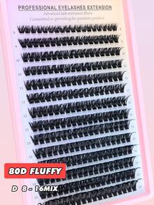 ICHICKISS 1260/252 Eyelash Extension Kit, DIY Eyelash Extension Set 80D, D Curl, 8-16mm Mixed Length, Includes Glue, Tweezers And Brush, 0.07mm Fluffy Reusable Individual Lash Clusters, Ultra-Thin Invisible Lash Band, Suitable For Party, Gift, Wedding And Holiday