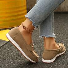 Women Flat Round Toe Slip On Loafer Shoes Low Heel Wedge Buckle Soft Bottom - Lạc đà - Xem 8