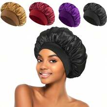 1 Stück atmungsaktive Satin-Seide Schlafkappe, elastisches breites Satin-Band Kappe für Frauen, verstellbare breite Schlafmütze geeignet für langes und lockiges Haar, mit weichem elastischem Band