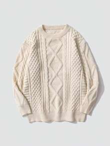 Women's Vintage Style Round Neck Casual Cable Knit Sweater, Autumn