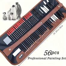 56支素描铅笔套装，专业美术用品，包含铅笔盒、石墨铅笔和炭笔，适用于素描、绘画、阴影和晕染，是艺术家和绘画初学者的最佳礼物。 - 套裝 - 查看 2