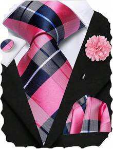 EstiloHi-Tie - Juego De Corbatas De Seda Para Hombre, 4 Piezas, Corbata Para El Cuello Y Bolsillo Cuadrados, DiseñO De Flores, Color Negro, Rojo Y VerdeVersióN Mejorada - Azul y marrón B - Ver 13