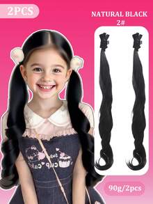 Extensión de cola de caballo con lazo, clip para el cabello, extensiones de cabello sintéticas para niños, peinado de moda fácil para bebés, niñas pequeñas y niños, regalo - Multicolor - Ver 16