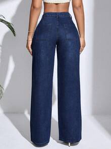 Vaqueros anchos sueltos y versátiles de mujer con diseño de bolsillos Jeans casuales sueltos y de moda diaria Jeans Pantalones - Azul - Ver 6