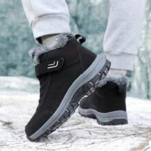 Botas de nieve de invierno para hombres de unicolor, gruesas y cálidas. Zapatos de invierno, botas de tobillo, modelos de pareja, botas cortas para hombres - Negro - Ver 6