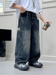 Gerade geschnittene Loose Fit Jeans für Teenager Jungen, geeignet für Alltag, Schule, Lässig und Outdoor, Herbst