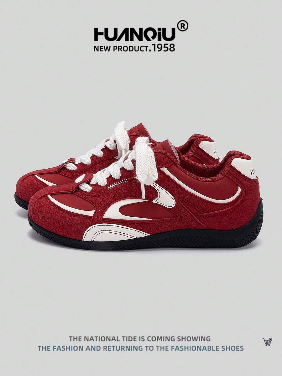 HUANQIU 2025 New Men's Shoes Men's Skateboard Shoes A Pair Of Fashionable Casual And High-Rise Breathable Home Office Outdoor Sports Shoes Multifunctional Lightweight And Comfortable Dexun Shoes Racing Shoes Casual Shoes Running Shoes Red Four-Season Shoes - Red - View 1