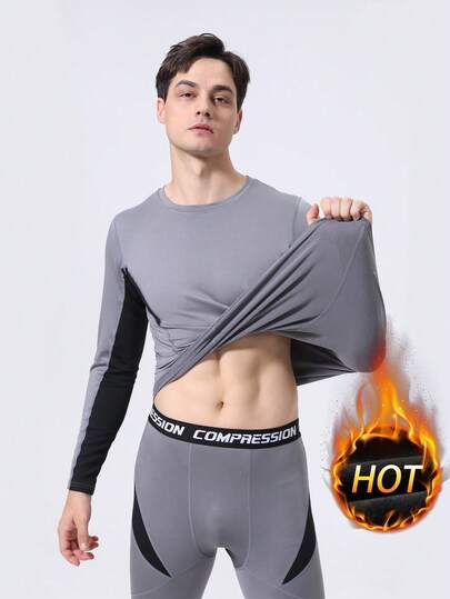 Men's Thermal Lined Thermal Sportswear Set, Suitable For Outdoor Activities Like Skiing, Running, Fitness, Cycling