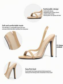 Jin Bei Qi Giày sandal cao gót mũi hở có quai ngang mắt cá chân bằng da bóng, màu xanh dương, kiểu dáng cá nhân hóa, thời trang thịnh hành, thích hợp cho tiệc tùng, liên hoan, trang phục mùa xuân hè. - Màu be - Xem 11