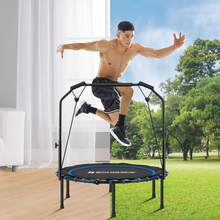 SONGMICS 40 Inches Mini Fitness Trampoline, Fitness Rebounder With Adjustable Handrail, Foldable Trampoline For At-Home Workout, Max. Load 264.6 Lb - 藍黑 - 查看 2