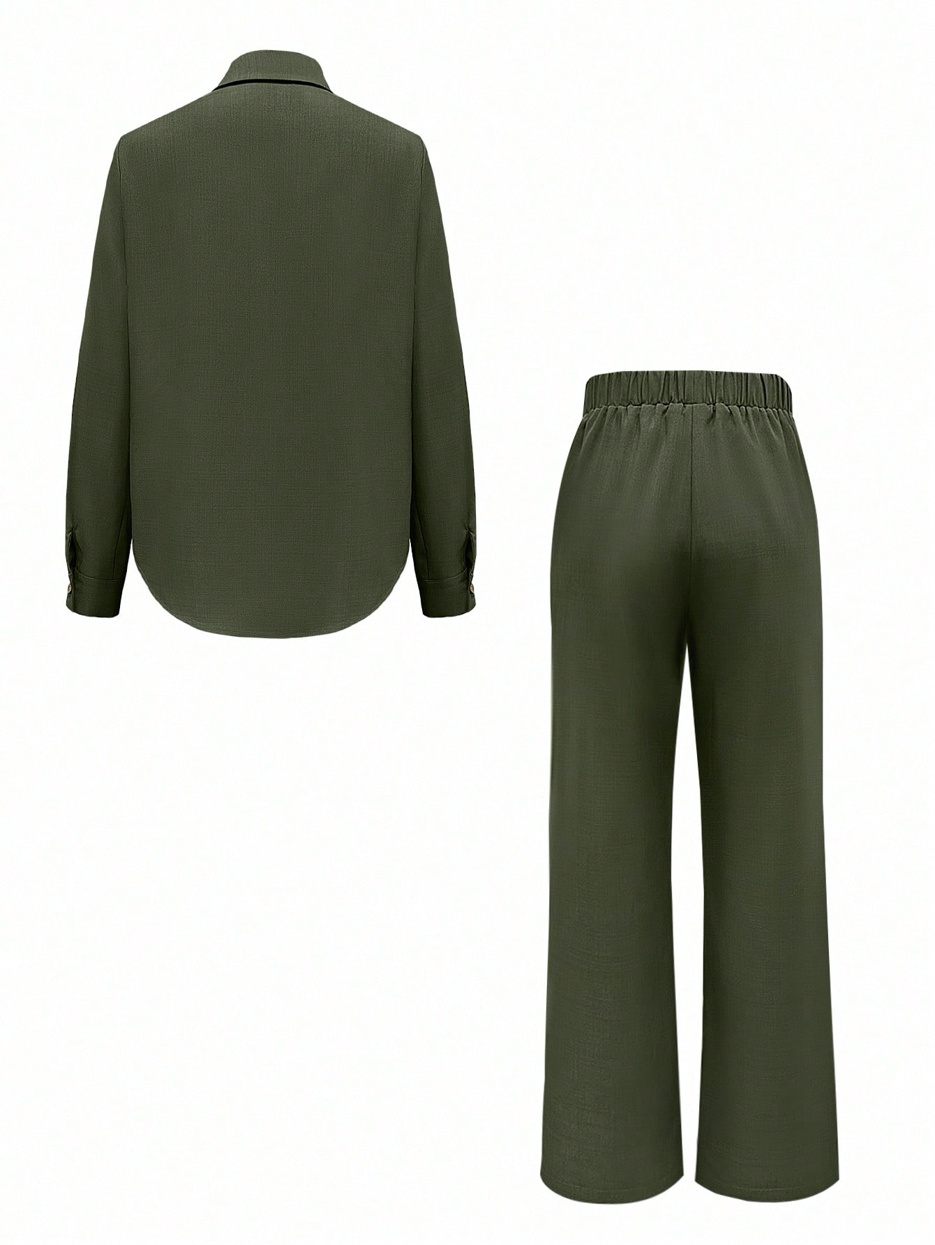 مجموعة قطعتين كاجوال للنساء بلون أحادي مع جيب وأزر...