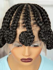 Elegant Full Lace Bantu Knot Women's Braided Wig - High Density, Heat-Resistant Synthetic Hair, Party-Vacation First