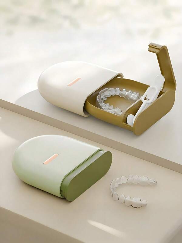 صندوق جهاز تقويم الأسنان الخفي المحمول، حافظة أسنان مختومة، صندوق تخزين جهاز تقويم الأسنان (بدون فرشاة تنظيف)، حاوية أجهزة الأسنان، صندوق طقم الأسنان، صندوق تخزين الأقواس، لا يتطلب بطاريات، تصميم مدمج، مناسب للاستخدام المنزلي والسفر