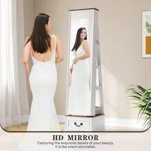 360°Swivel Jewelry Organizer With Full Length Mirror With Lights,Jewelry Armoire Cabinet Standing With Drawers,Large Mirror Storage For Jewelry And Makeup,Best Christmas Gift For Mom,Wife & Girls(White) - White - View 9