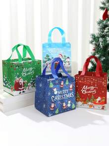 1Set/4Pcs Christmas Non-Woven Gift Bags With Santa Snowman Prints - Reusable Party Favor Tote Bags For Xmas Presents - Durable Non-Woven Retail Shopping Bags With Handles For Holiday Gifts & Birthday Treats,Christmas Gift,Christmas Decoration,Xmas Party Decor,Home Decor,Table Decor,Merry Christmas Decoration For Home,Christmas Ornaments