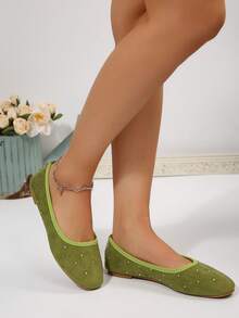 Mocasines ligeros de mujer con cierre deslizante, zapatos casuales para ir y venir con decoración de cristales de unicolor, adecuados para primavera, verano y todas las estaciones