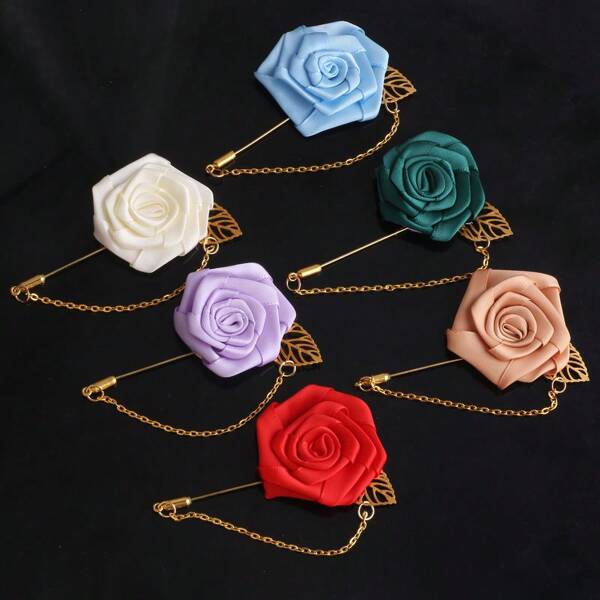5 piezas de broches con hojas de rosa en color verde oliva y oro rosa, accesorios de botonadura para padrinos de boda