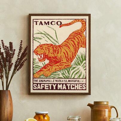 1 Pc, Tiger And English Printed Pattern Decoration Painting, Animal Theme, Used For Living Room And Bedroom Decoration Painting, Modern Art Room Hanging Painting, Frameless/Framed Optional