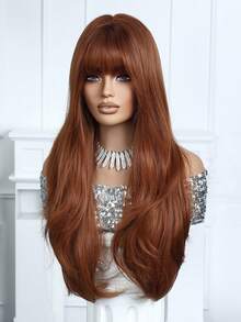 Elegant And Charming 26-Inch Linen Brown Long Curly Hair Band Bangs Heat-Resistant Synthetic Wig For Women. This Wig Is Suitable For Daily Wear During Festivals, Travels, Parties, Role-Playing, Etc. It Is A Perfect Halloween Gift - 亞麻棕 - 查看 5
