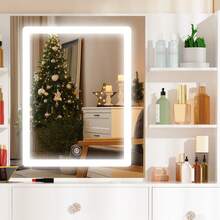 Tocador con taburete y luz LED ajustable, espejo y cajón - Perfect For Organizing Makeup, Skincare, Elegant Vanity|Decorative Vanity, Vanity Furniture, Compact For Small Space, Bedroom Decor Gift, Perfect Gift For Women Girls , Ideal para regalos de Navidad y Halloween. - Blanco - Ver 8