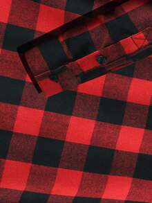 Mens Flannel Hoodie Shirts Long Sleeve Casual Plaid Jackets - 紅色 - 查看 7