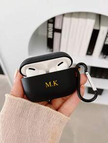 Customized Minimalist Frosted Macaron Solid Color Bluetooth Earphone Protective Case, Matte Beige Color, Fashion Versatile, Comes With 1pc Earphone Hook, Customized Letter Name