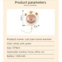 OBOVAY 1pc Mini Reusable Hand Warmer, USB Rechargeable, Fast Heating, Cute Cat Paw Design, Instant Warm Hands, Suitable For Cold Winter, 1200mAh