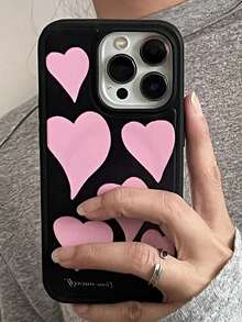 Ốp lưng điện thoại màu đen bóng hình trái tim hồng đáng yêu, tương thích với iPhone 16 15 14 13 12 11 Pro Max, viền đen thời trang, chống sốc. - yêu - Xem 2