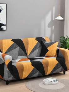 1pc Full Coverage Sofa Cover, Modern Style Made Of Polyester Fabric, Machine Washable, Suitable For All Seasons - Triangle Puzzle - View 2