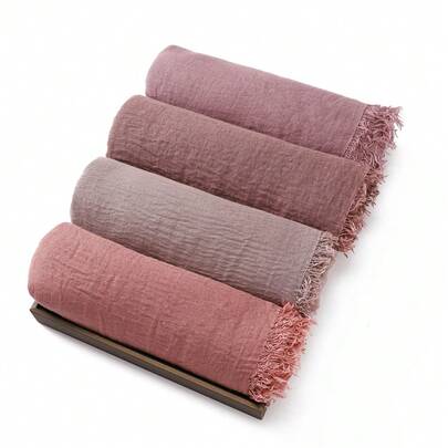 1 件纯色刺绣泡泡雪纺经典高品质穆斯林头巾女士围巾盖头多种颜色可选