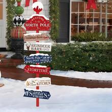 8 Piezas Señal direccional para fiesta de Navidad, Señales de casa de cabaña de invierno cálido y duradero para fiestas de Navidad y accesorios para fotomatón (sin batería), Decoraciones navideñas, Diseño de madera rústica (material de papel), Decoración de fiesta de Navidad Feliz Navidad