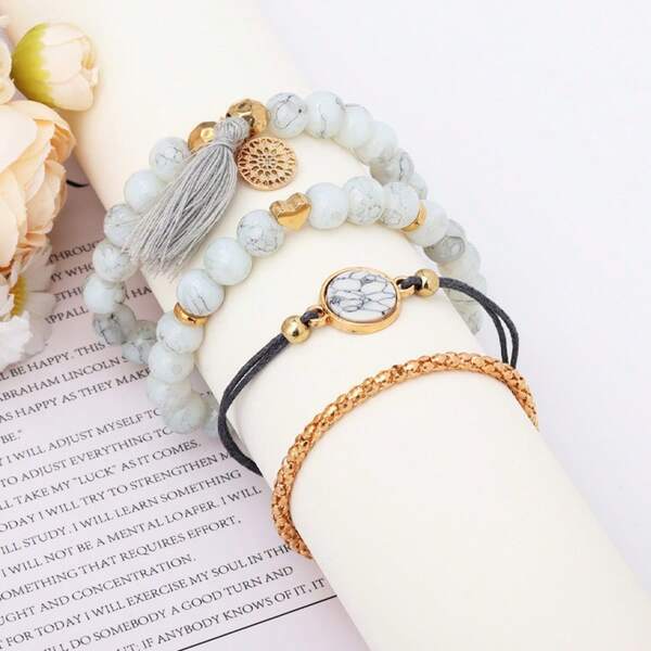 Set de 4 pulseras con borlas en forma de corazón de turquesa, regalo para ella