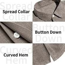 Camisa de lino para hombre, clásica, informal, de algodón, para verano, para playa, boda - Negro - Ver 5