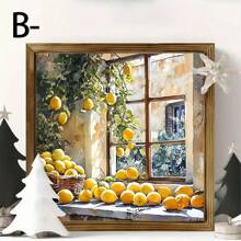 1 pièce Décoration murale de nature morte de style campagnard avec citrons - Décoration de cadre en bois rustique avec bocaux en porcelaine bleue et blanche, citrons brillants et scènes de fenêtre ensoleillée, parfait pour la maison, la cuisine, le bureau ou le garage, décoration saisonnière, décoration de cuisine au citron