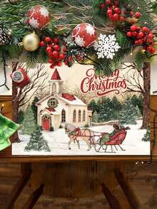 1/2/4pcs 30x45cm Christmas Theme Placemats, Vintage Christmas Snowy Landscape, Christmas Carriage Pattern Placemats, Kitchen Dining Table Decor, Decorative Accessories, Tableware Mats, Room Decor, Dining Table Decor