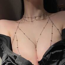 1 件女士性感波西米亚风格多层吊坠项链 - 串珠颈链，闪亮珠宝适合派对、节日和全年佩戴 | 金属感，适合海滩派对、度假和日常佩戴，女士性感胸链、身体链、比基尼项链、性感装饰项链、欧美时尚项链，狂野 - 銀色 - 查看 3
