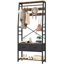 Garderobenregal, 6-in-1-Garderobenständer mit 2 Schubladen, Standgarderobe mit Schuhablage, 8 Haken -von GeoTower- - Rostbraun - Übersicht 9