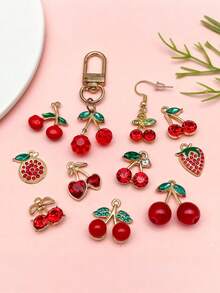 30pcs Elegant Cherry & Strawberry Pendant DIY Charms - Crystal Rhinestone Alloy Pendants, Suitable For Necklace/Earrings/Keychain - Cherry - View 2