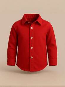 Premium Line Children's White Long Sleeve Button Down Shirt - 紅色 - 查看 2