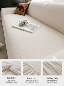 1pc Plush Fabric Jacquard Sofa Cover, Solid Color Sofa Protector, Pet Friendly Anti-Slip Anti-Dirt Anti-Scratch, Suitable For All Seasons, Stretchy Machine Washable, Fits 1/2/3/4 Seater Sofa, Waterproof - Beige - View 7