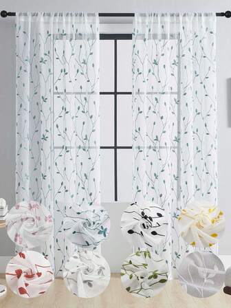 1pc Elegant White Lace Curtains With Delicate Leaf Embroidery , Light-Filtering Polyester Drapes For Living Room, Bedroom, Office, And More - Rod Pocket Installation, Machine Washable, Bedroom Decor Elegant Window Dressing Rod Pocket Curtains, Curtains For Living Room