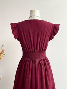 Rusttydustty Women's V-Neck Patchwork Lace Lace And Ruffle Fly Sleeves, Pleated Waist Cinching Dress,Cyber Monday Christmas Halloween New Year's Wear Party