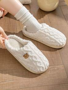青少年毛绒熊保暖拖鞋，秋冬季保暖防滑室内家居拖鞋 - 白色 - 查看 5