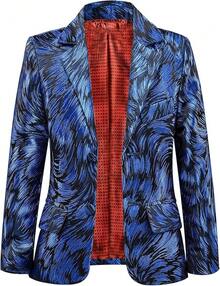 Teen Boy Jacquard Tuxedo 3 Piece Suit Set - Bow Tie Included For Wedding Prom - Blue - View 4