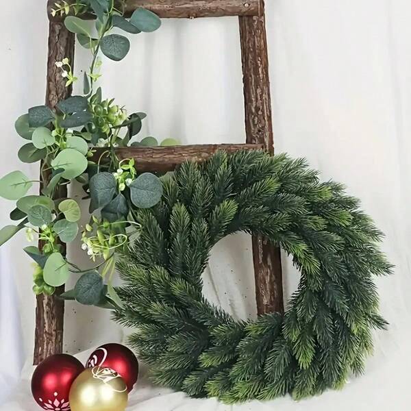 1 peça de guirlanda de Natal tradicional com agulhas de pinheiro verde artificial - decoração de plástico durável para Natal, Ano Novo, casamento, Ação de Graças - decoração multiuso para lareira, mesa, corrimão, parede, entrada, janela, decoração sazonal, material de longa duração