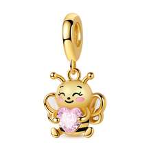 1 Pc Sliver Color Sparkling Cubic Zirconia Vintage Golden Chameleon Bee Dog Bow Ballet Shoes Cross Luggage Sun Charm Fit Original Bracelet Necklace Pendant Beads For Diy Jewelry Making Women Girlbirthday Jewelry Gift For Friends - Gold - View 13
